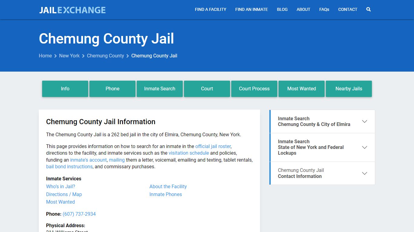 Chemung County Jail, NY Inmate Search, Information